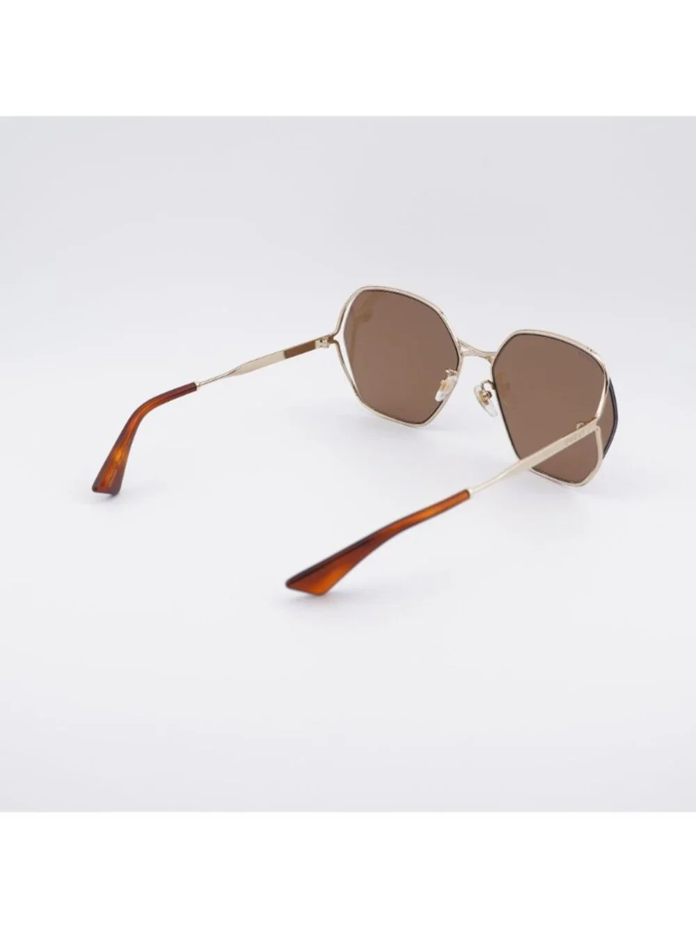 Gucci GG0818SA 002 Sunglasses Gold Geometric Frame, Brown Lenses